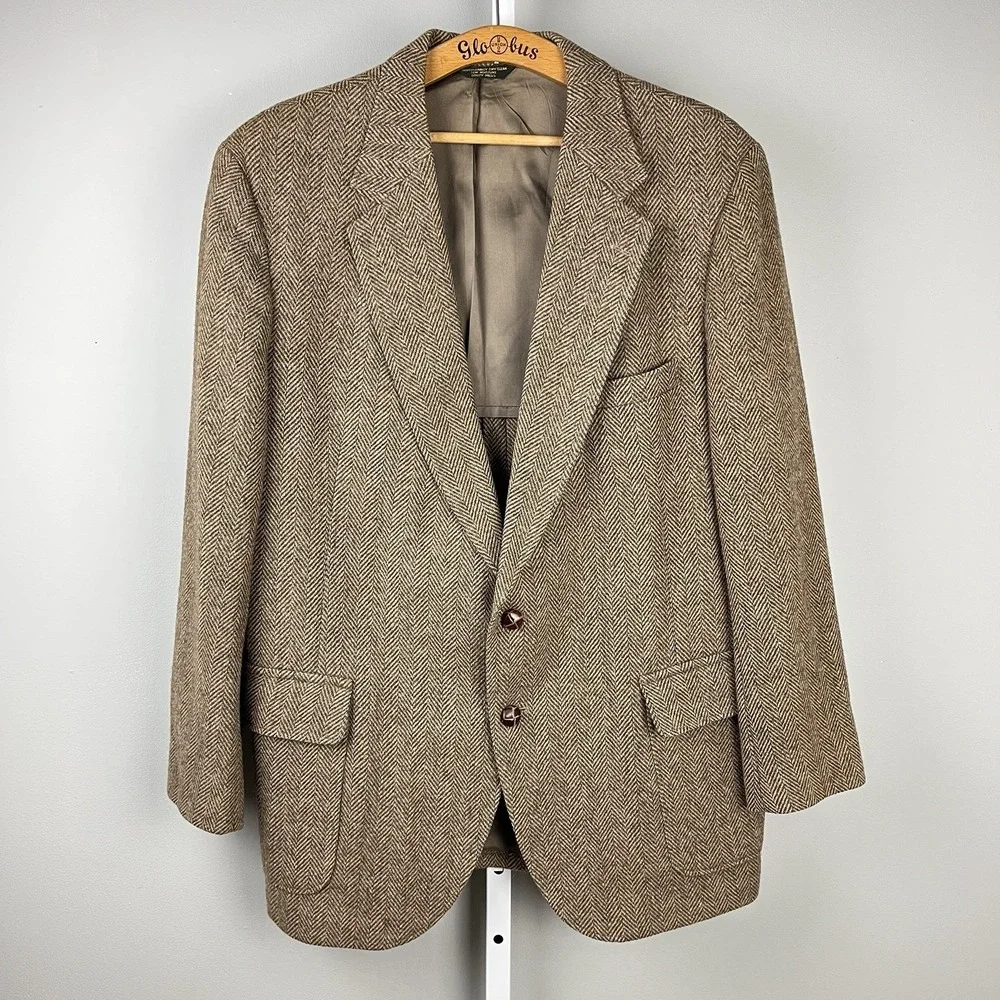 Hamburgers Mullins Mens Vintage Blazer Sport Coat Jacket Brown Herringbone Wool